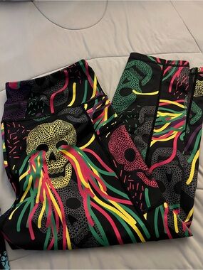 Constantly Varied Gear Black Leggings with Neon Skull & Multicolor Stream Design